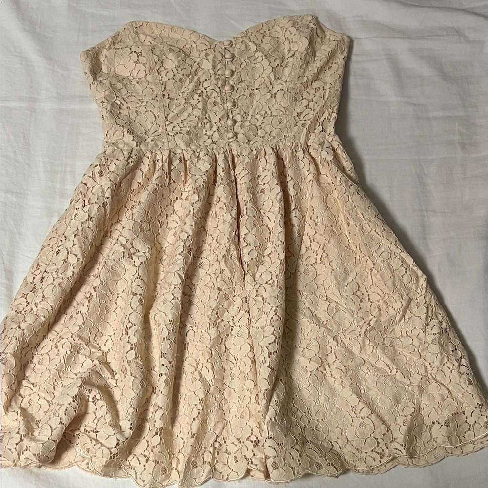 Talula Strapless Lace Dress in Soft Peach/Pink